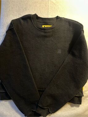 Yellow Label Co. black crewneck sweatshirt with intentional inside-out. Size S